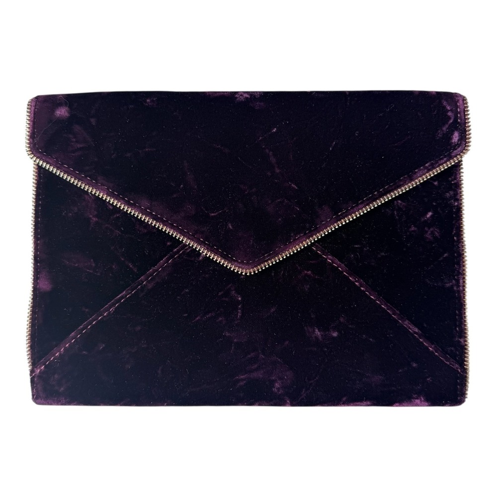 Rebecca Minkoff Leo Crushed Velvet Envelope Clutch Dark Purple Velvet Gold Zip